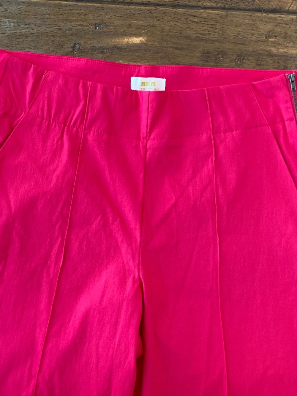 Anthropologie Maeve Wide Leg Pants Womens 14 Stretch Side Zip Hot Pink - Picture 2 of 9
